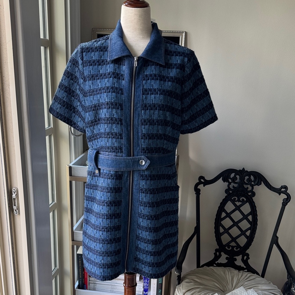 Jason Wu Navy and Black Textured Zip-Front Dress 👗